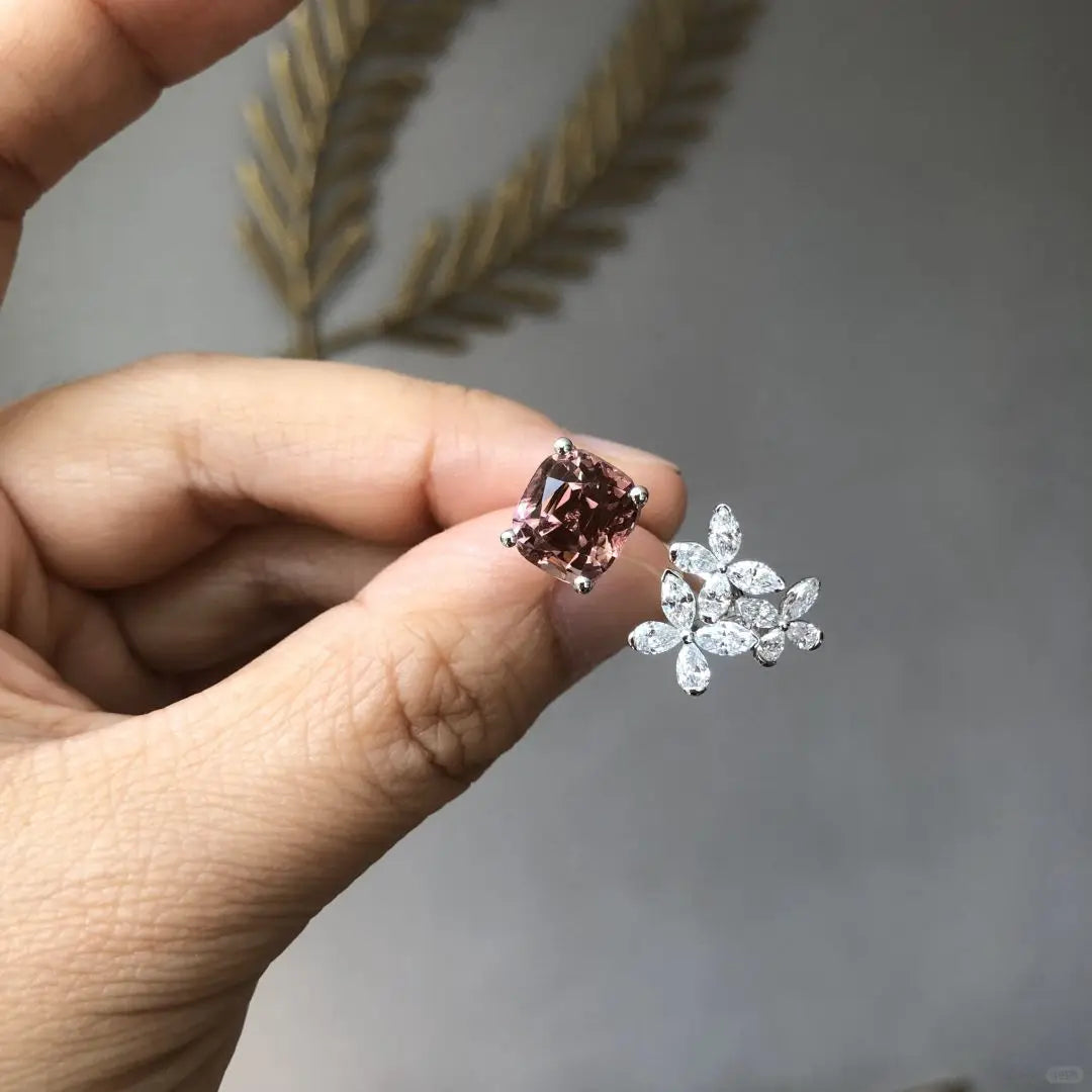 Horse eye diamond pink gemstone inlaid butterfly ring for women by edenista