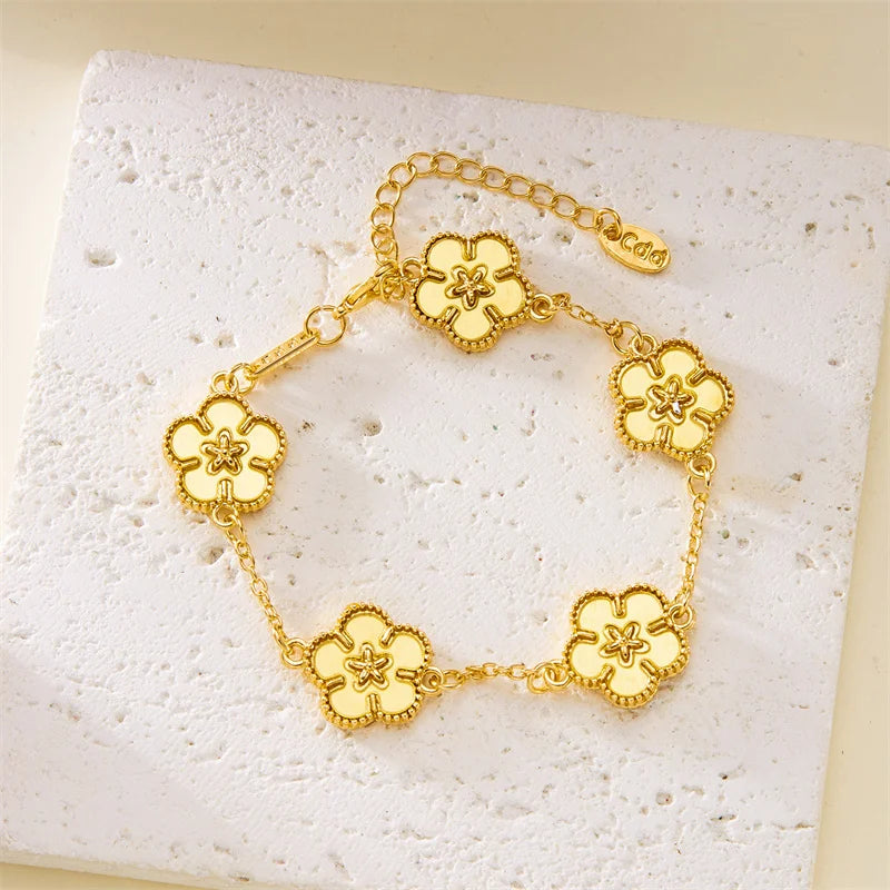 Two-Sided Plum Blossom Flower Charm Bracelet for Women – Multicolor