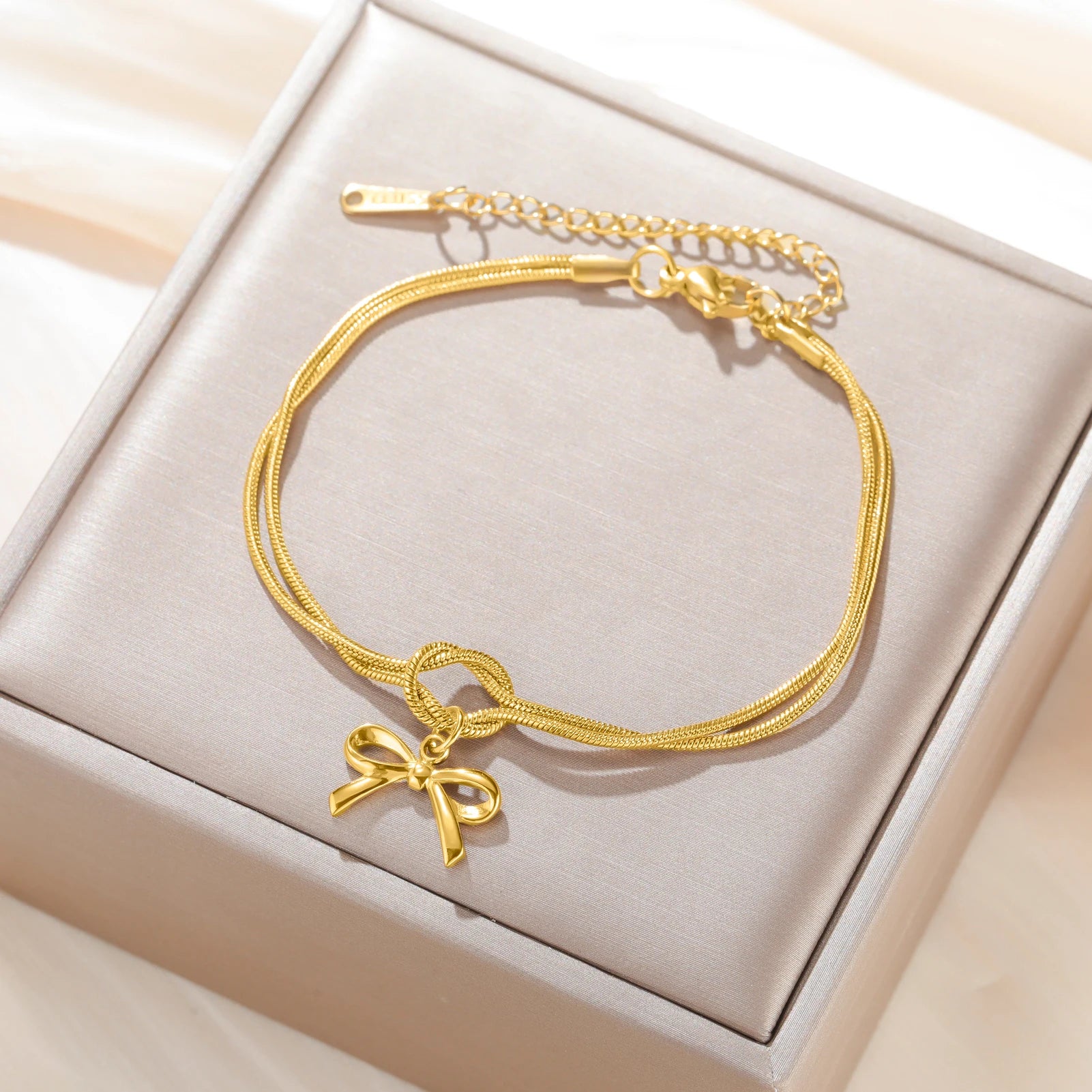 Gold Color Bowknot Love Knot Chain Bracelet Stainless Steel Trendy Bracelets by edenista
