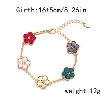 Two-Sided Plum Blossom Flower Charm Bracelet for Women – Multicolor