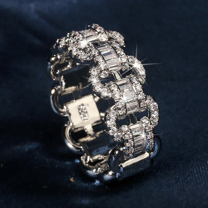 Large Row Flashing Zircon Ring Men And Women Hip-Hop Chain by edenista