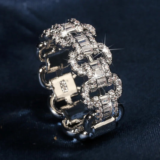 Large Row Flashing Zircon Ring Men And Women Hip-Hop Chain by edenista