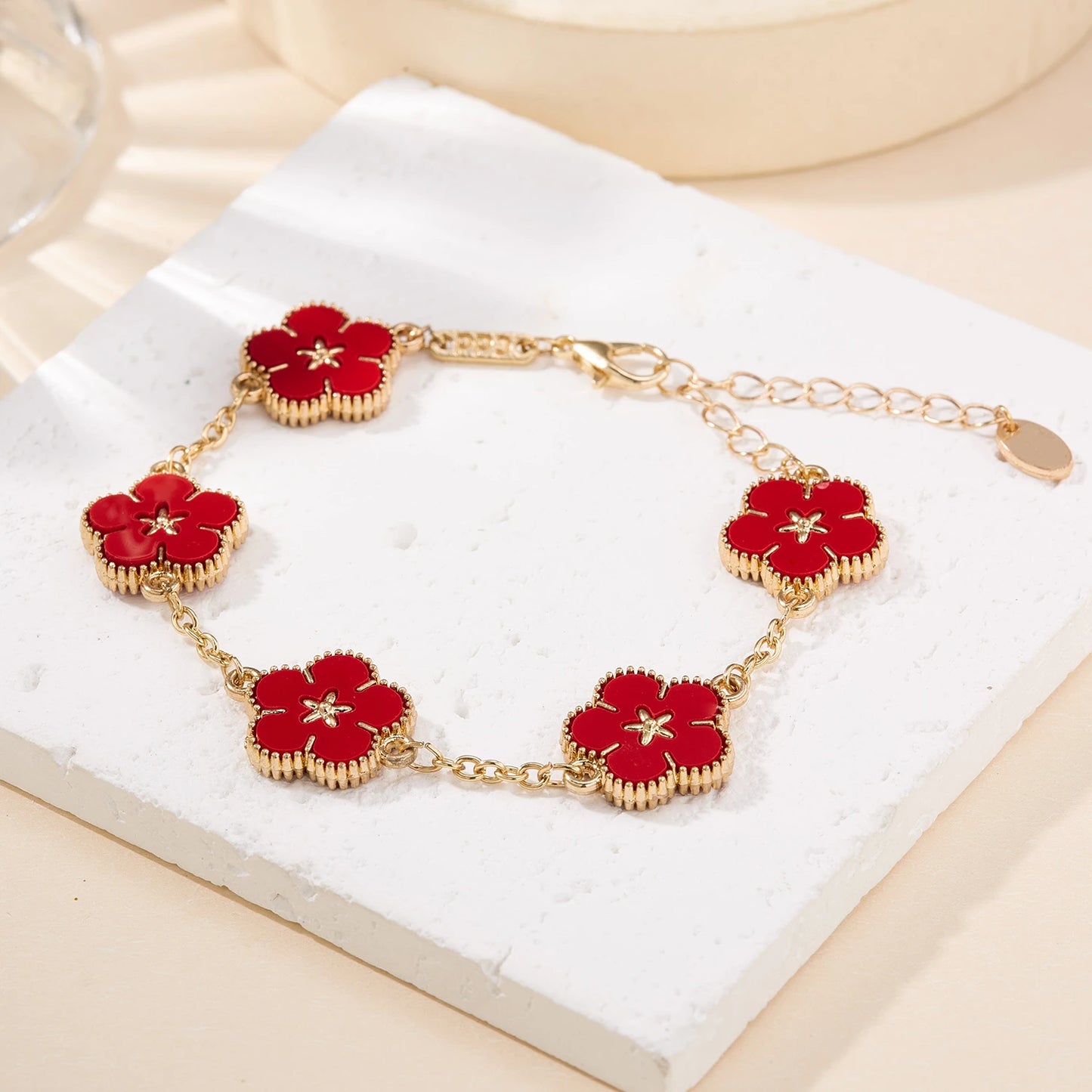 Two-Sided Plum Blossom Flower Charm Bracelet for Women – Multicolor