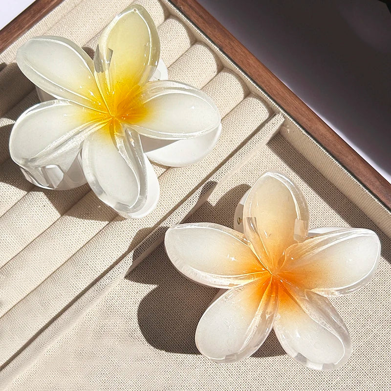 2-Piece Bohemian Flower Hair Claw Clip Set – Egg Flower Barrette for Women & Girls