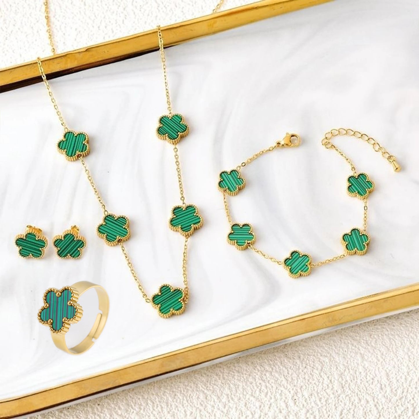 Stainless Steel Five Leaf Flower Jewelry Set