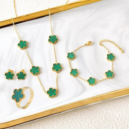 Stainless Steel Five Leaf Flower Jewelry Set