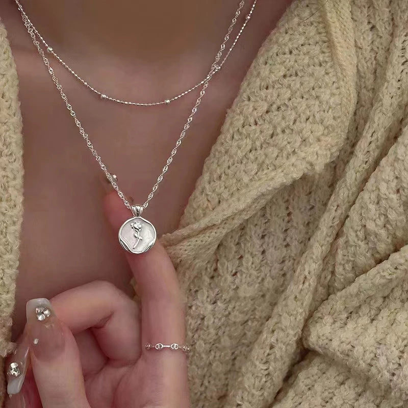925 Silver Tulip Flower Pendant Necklace