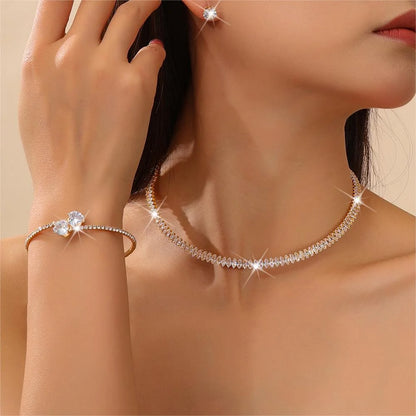 Luxury Heart Crystal Tennis Jewelry Set for Women, Sparkling Choker Necklace Open Bracelet Earrings, Party Gift by edenista