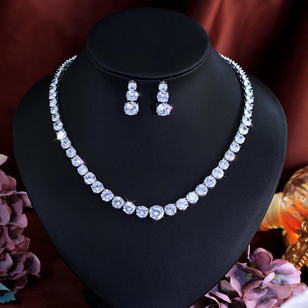 CZ Tennis Necklace and Earrings Bridal Set