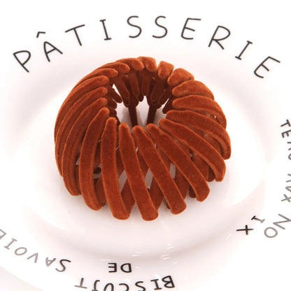 Bun hair donut by Edenista, brown velvet expanding bird-nest ponytail clip accessory