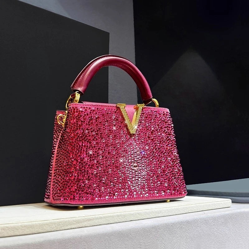 Rhinestone Leather Clutch Bag for Women – Party Tote