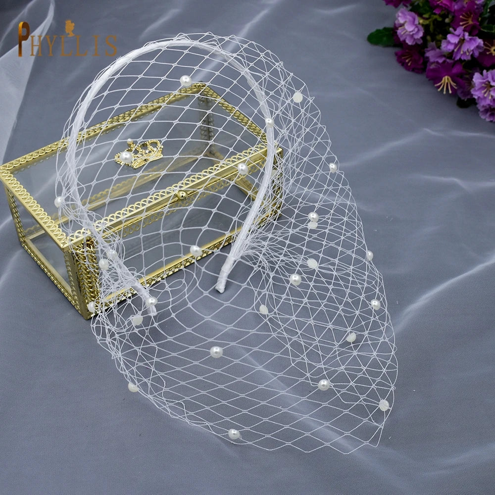Pearl Beads Bridal Birdcage Veil