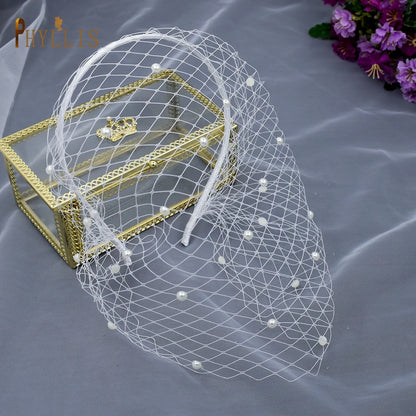 Pearl Beads Bridal Birdcage Veil