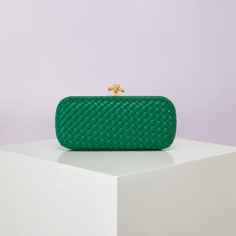 Edenista green woven PU crossbody handbag with gold-tone clasp