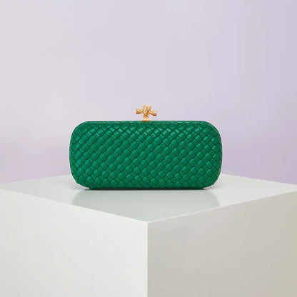 Edenista green woven PU crossbody handbag with gold-tone clasp