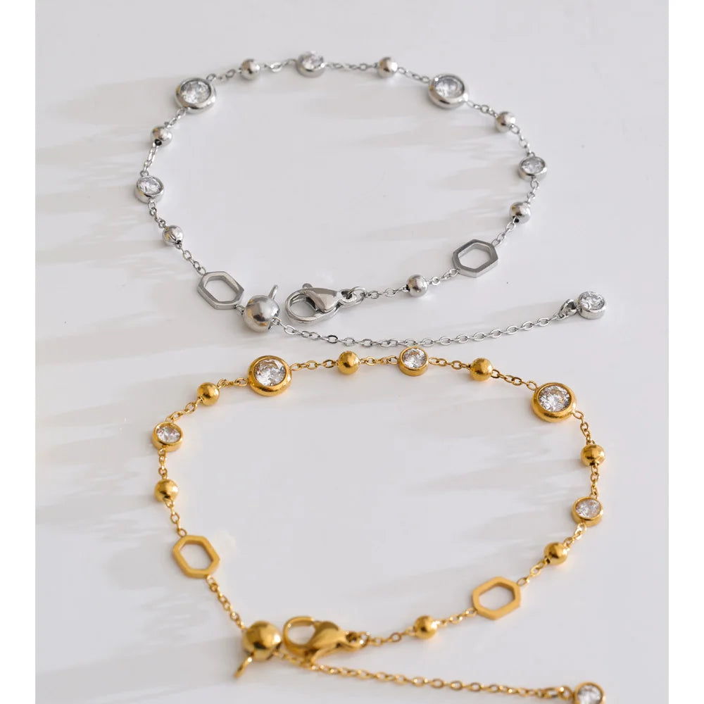 Cubic Zirconia Chain Bracelet Bangle – PVD Gold Plated