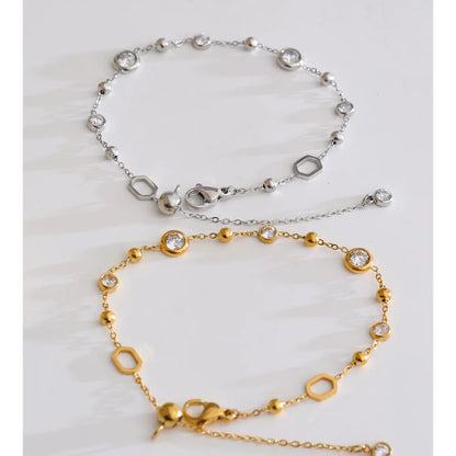 Cubic Zirconia Chain Bracelet Bangle – PVD Gold Plated
