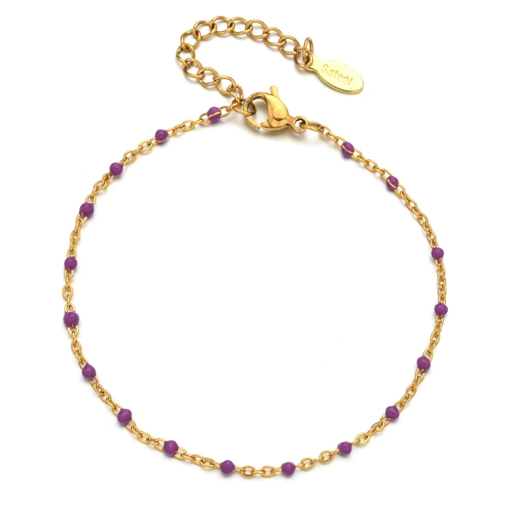 Colourful Thin Link Chain Stainless Steel Bracelet for Women