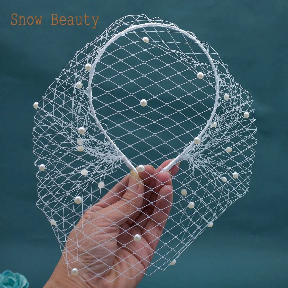 Pearl Beads Bridal Birdcage Veil