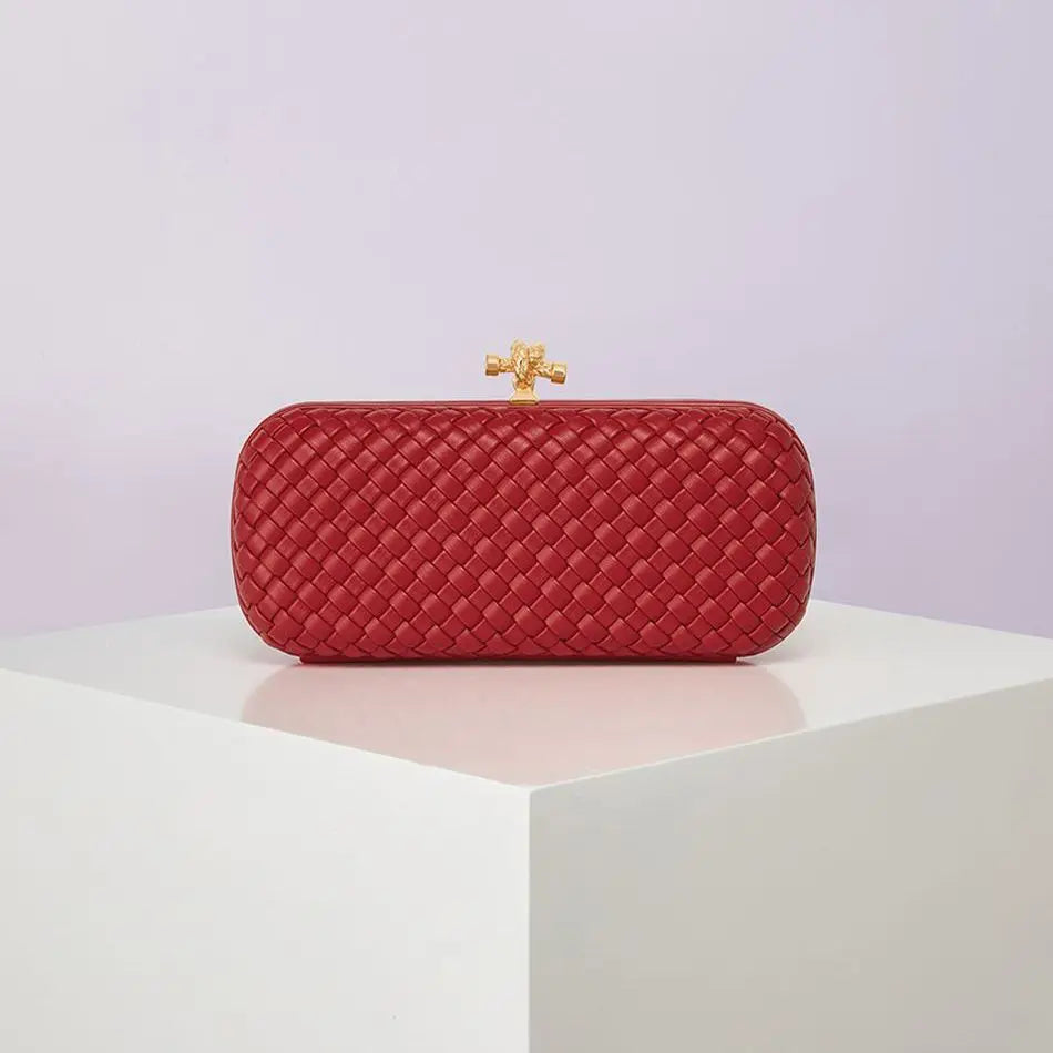 Crossbody Edenista red woven PU bag with gold-tone clasp