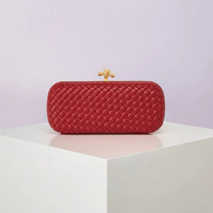 Crossbody Edenista red woven PU bag with gold-tone clasp