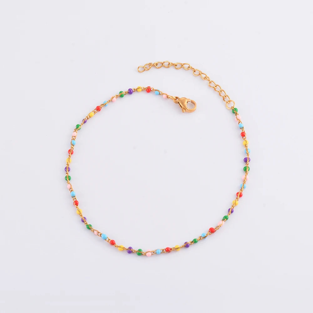 Gold Plated Coloured Enamel Stainless Steel Chain Bracelet