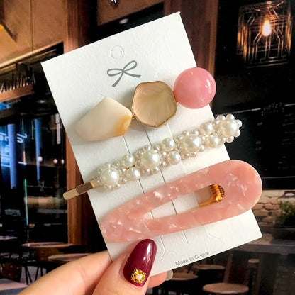Acrylic Pearl Hair Clip Set – Geometric Hairgrip Barrettes for Women & Girls