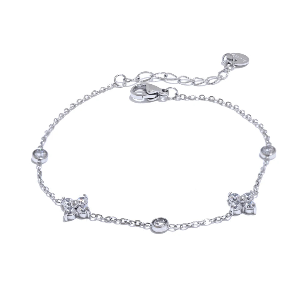 Cubic Zirconia Flower Chain Thin Bracelet – PVD Gold Plated