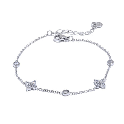 Cubic Zirconia Flower Chain Thin Bracelet – PVD Gold Plated
