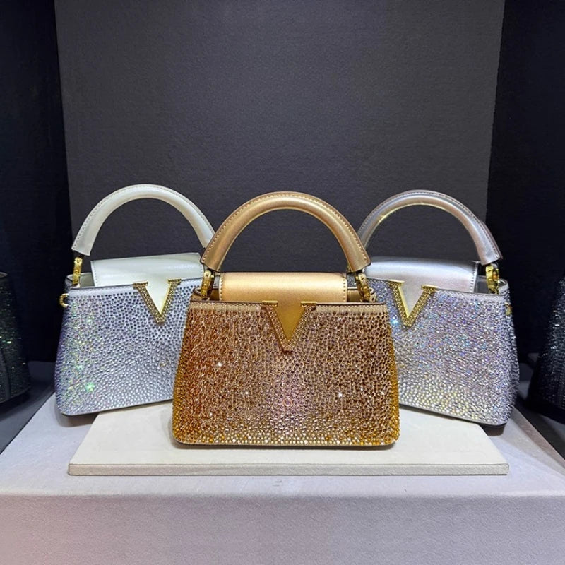 Rhinestone Leather Clutch Bag for Women – Party Tote
