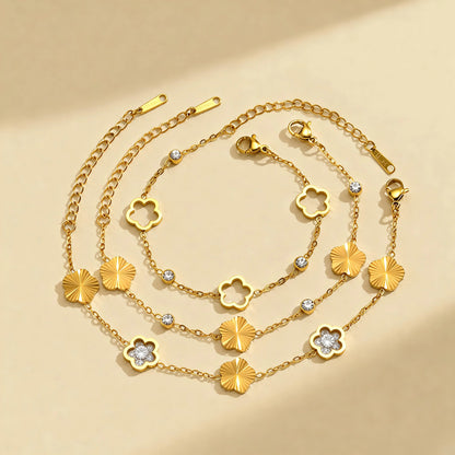 Hollow Five-Petal Flower Zircon Bracelet for Women – Gold