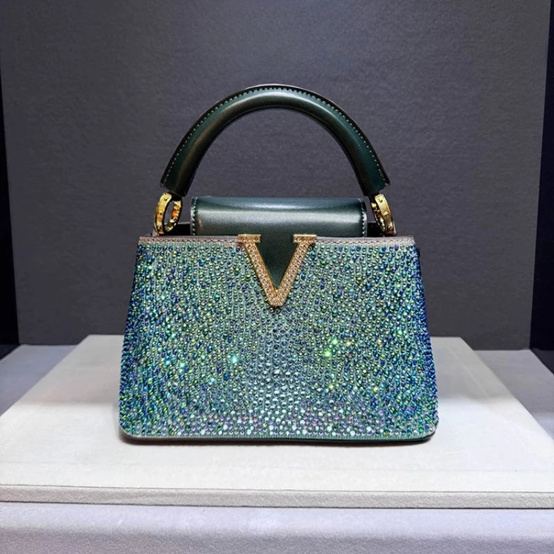 Rhinestone Leather Clutch Bag for Women – Party Tote