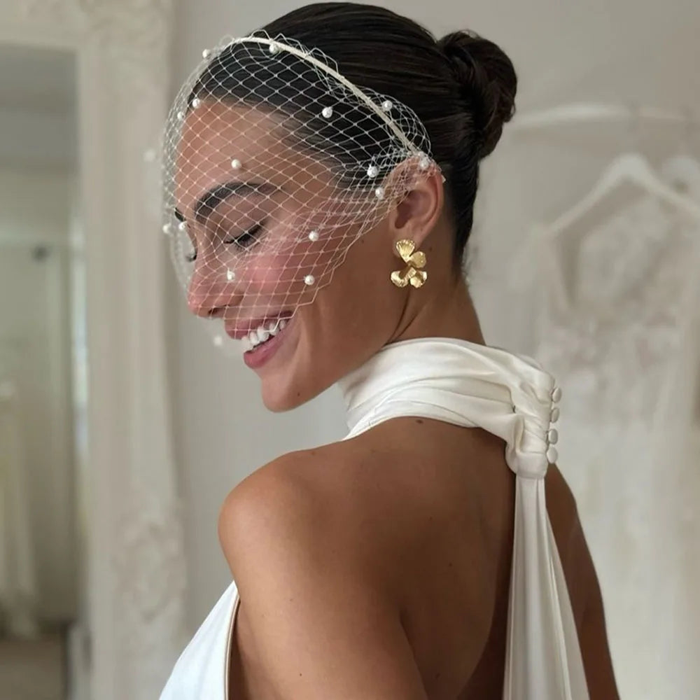 Pearl Beads Bridal Birdcage Veil