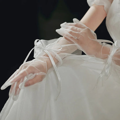 Mesh Lace Bridal Gloves Short Wrist Length