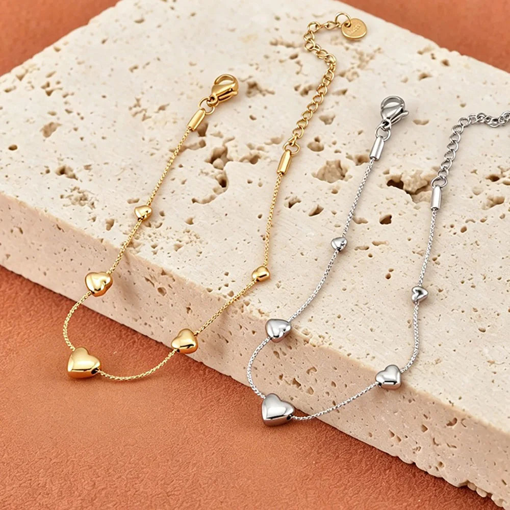Gold-Plated Heart Charm Bracelet – Stainless Steel