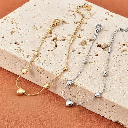 Gold-Plated Heart Charm Bracelet – Stainless Steel
