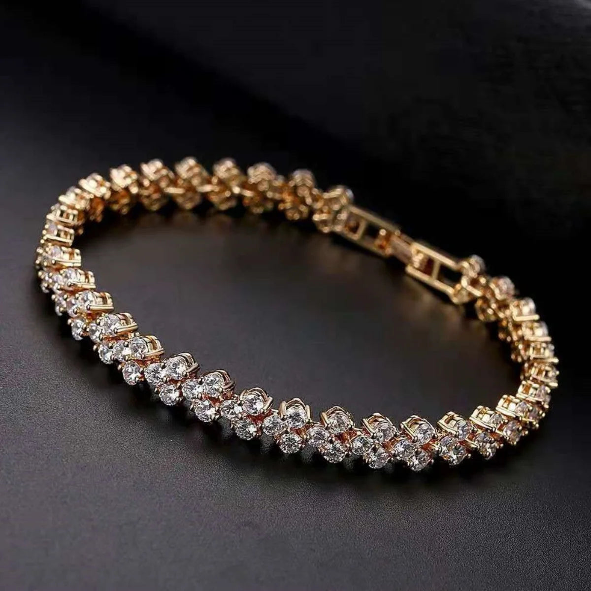 Roman imitation crystal geometric chain bracelet for women by Edenista, gold-tone with rhinestones