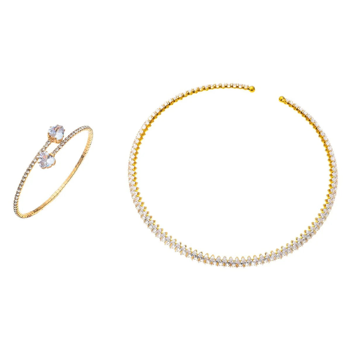 Luxury Heart Crystal Tennis Jewelry Set for Women, Sparkling Choker Necklace Open Bracelet Earrings, Party Gift by edenista