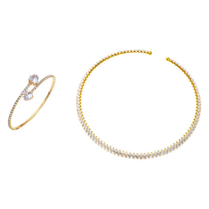 Luxury Heart Crystal Tennis Jewelry Set for Women, Sparkling Choker Necklace Open Bracelet Earrings, Party Gift by edenista