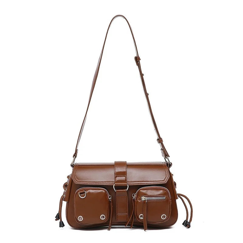 Multi-Pocket Rivet Shoulder Bag for Women – PU Leather
