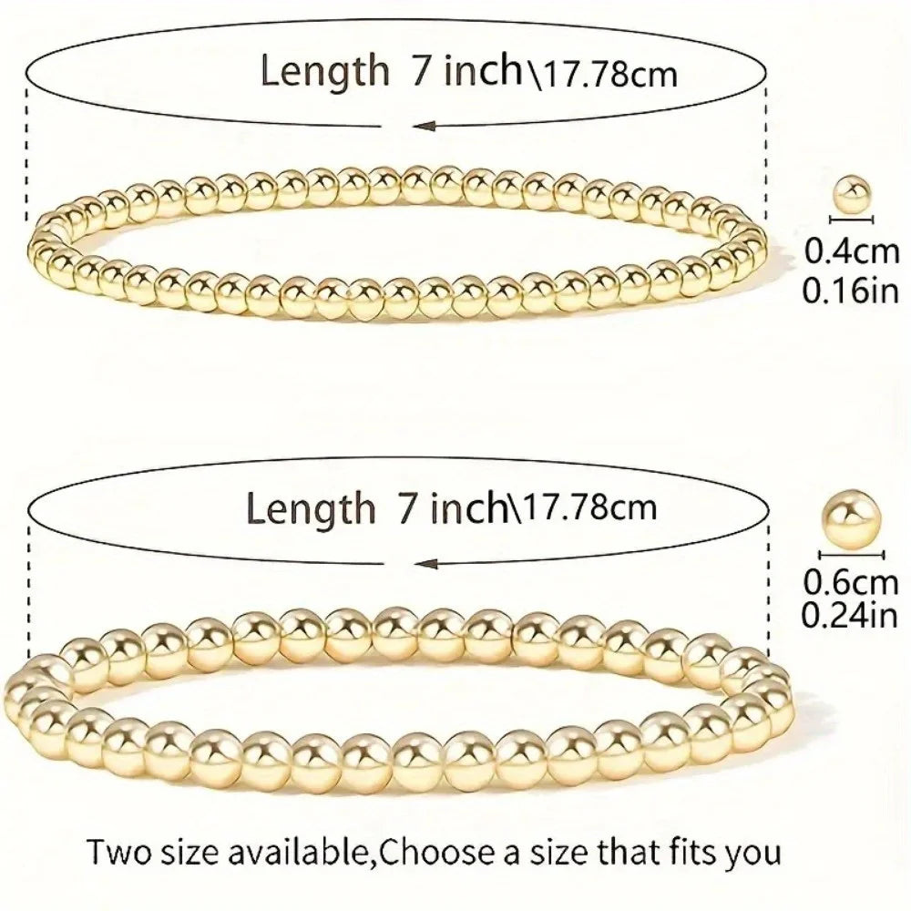 7PCS Golden Bead Bracelet Set for Women Flexible Stretch Fit Minimalist Beaded Bangles by edenista