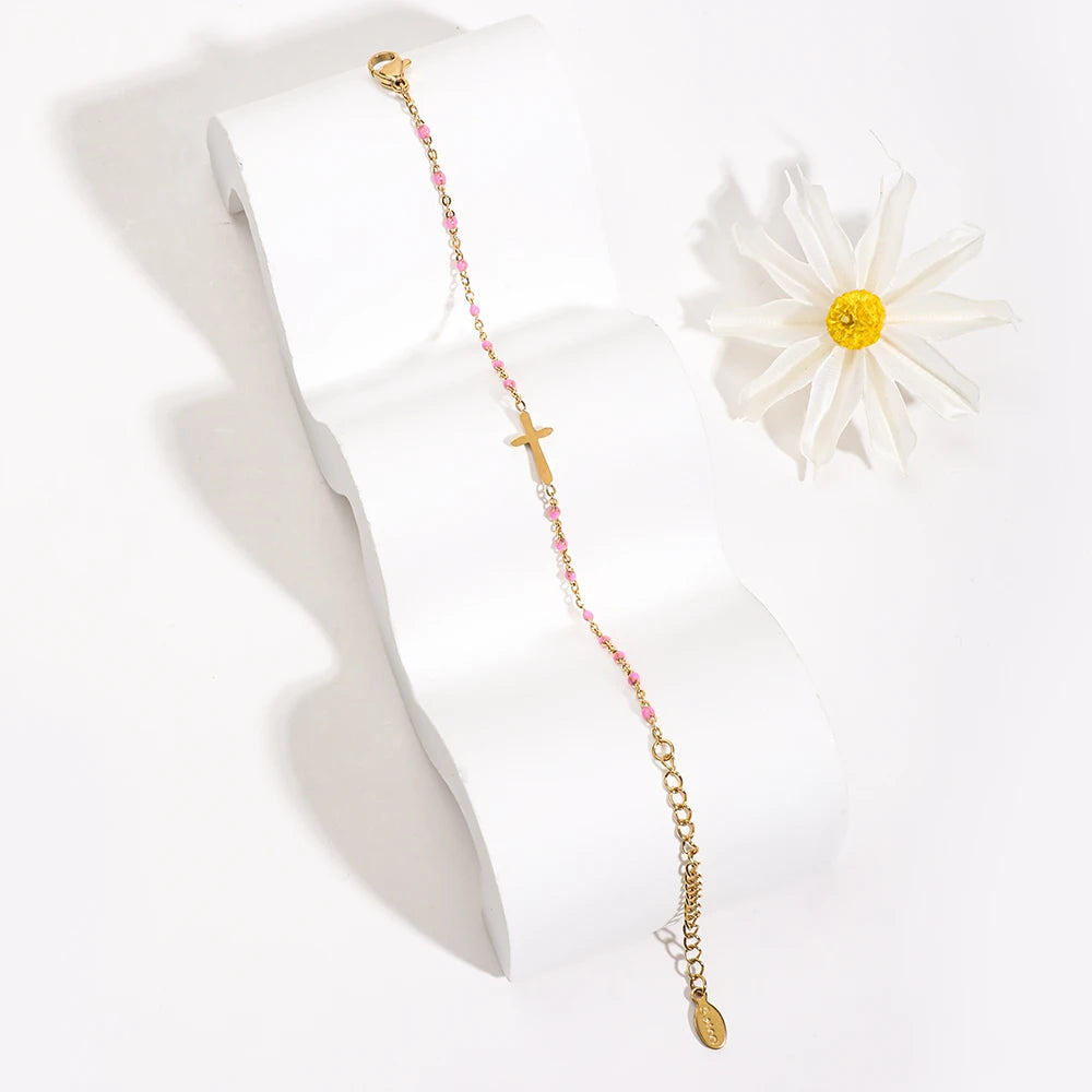 Boho Thin Link Chain Charm Bracelet for Women – Gold