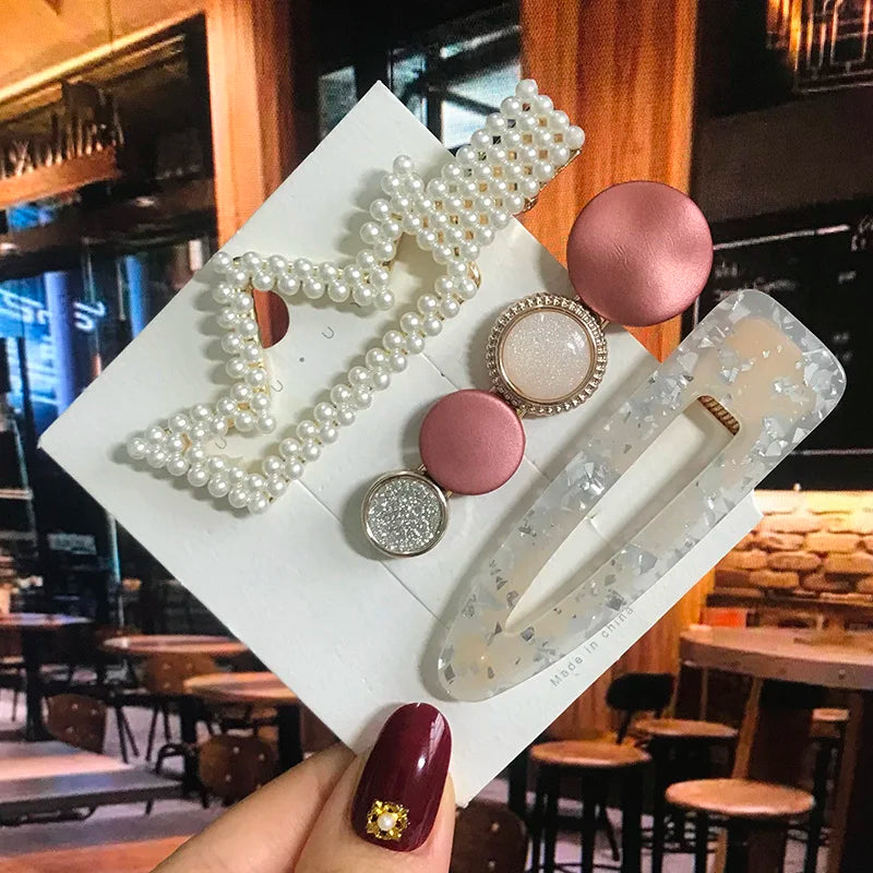 Acrylic Pearl Hair Clip Set – Geometric Hairgrip Barrettes for Women & Girls
