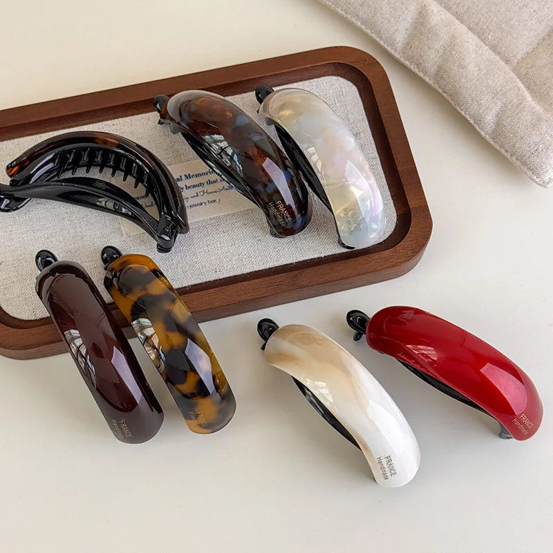 Edenista retro acetate hair barrettes, 8-piece set in tortoiseshell, black, ivory and red