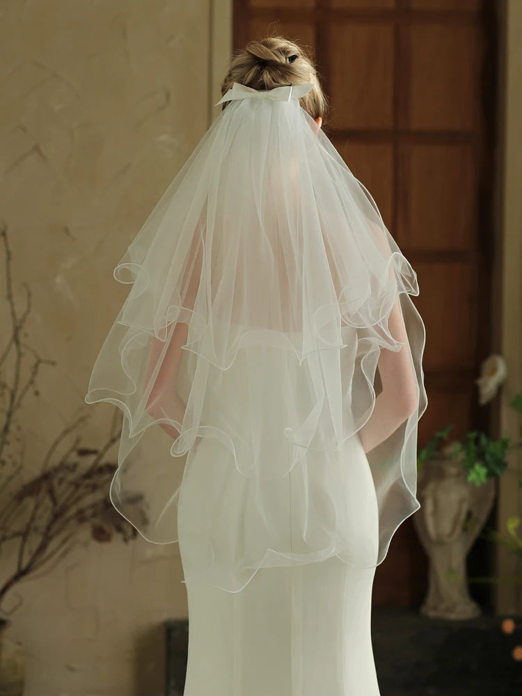 Three-Layer Curled Short Bridal Veil 85x150cm