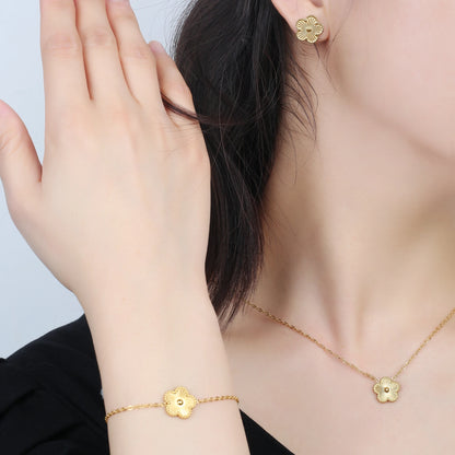 Stainless Steel Clover Flower Jewelry Set 18K Gold