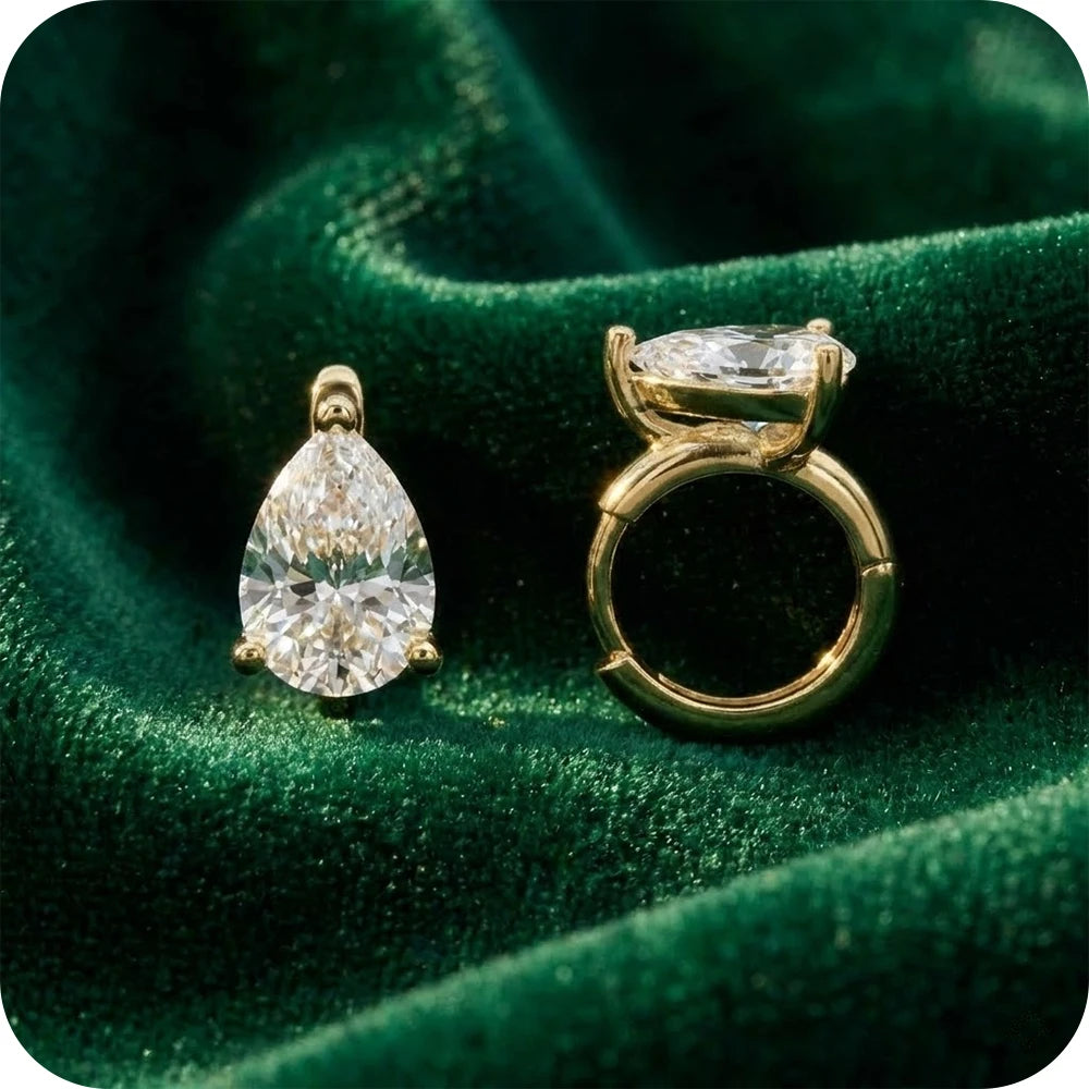 Edenista brass zirconia earring set: pear drop and marquise hoop, 18K gold plated