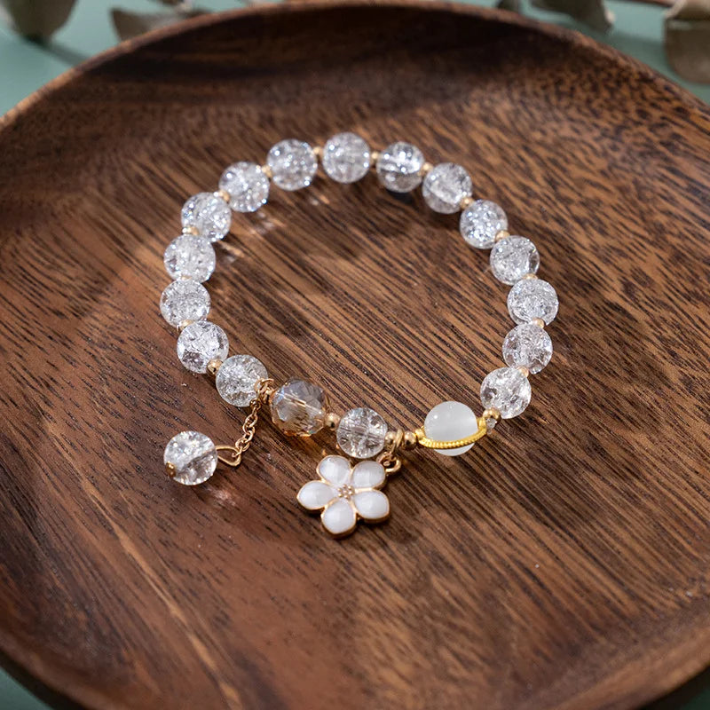 Lucky Crystal Floral Beaded Elastic Bracelet for Women