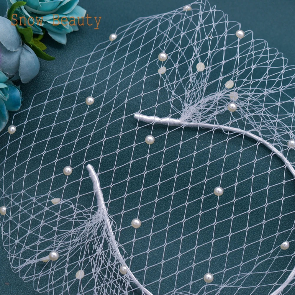 Pearl Beads Bridal Birdcage Veil