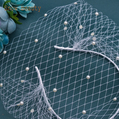 Pearl Beads Bridal Birdcage Veil